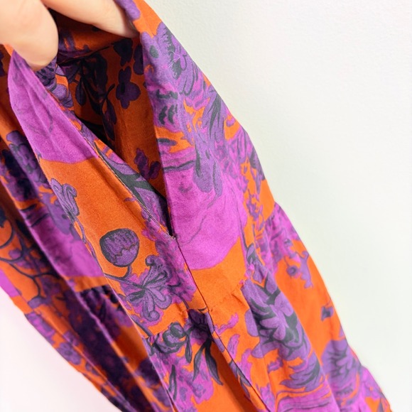 Anthropologie Somerset Floral Puff Sleeve Tiered Maxi Dress Orange Purple S Boho - Picture 6 of 11